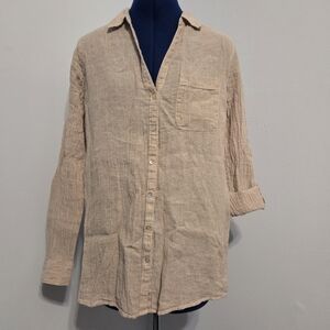 Tan Linen Button Down Shirt Size M